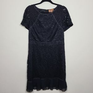 Tory Burch Bovary Black Lace Short Sleeve Dress